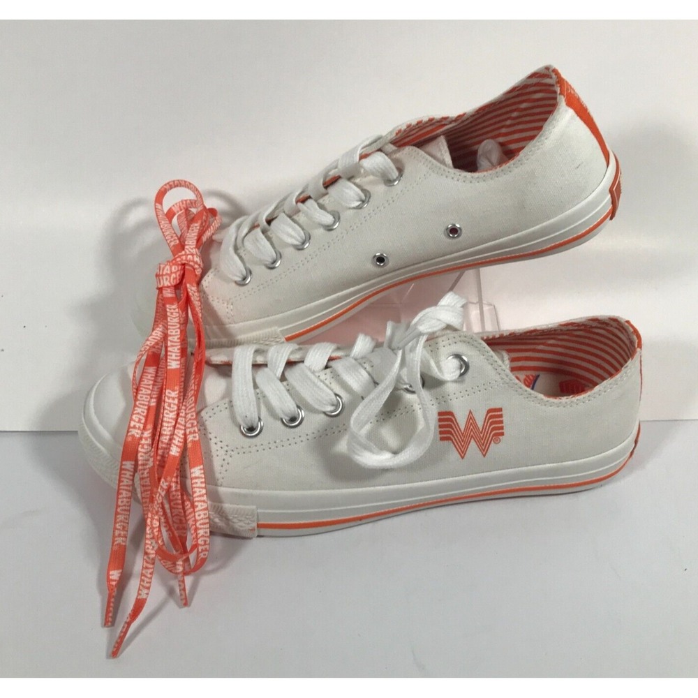 Whataburger Logo‎ White Orange Canvas  Lace-Up Shoes And Laces Mens US 8 EU 42